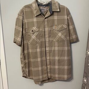 Carhartt Men's Khaki Plaid Button Down Shirt